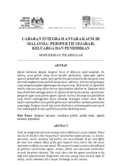 Top PDF Faktor Penghalang Perpaduan Kaum Dan Integrasi Nasional 