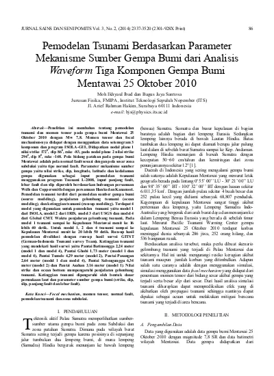 Pemodelan Tsunami Berdasarkan Parameter Mekanisme Sumber Gempa Bumi ...