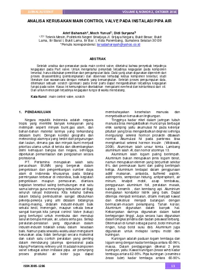 Analisa Kerusakan Main Control Valve Pada Instalasi Pipa Air
