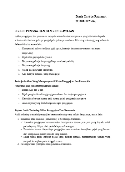 Contoh Makalah Audit Siklus Penggajian Dan Personalia