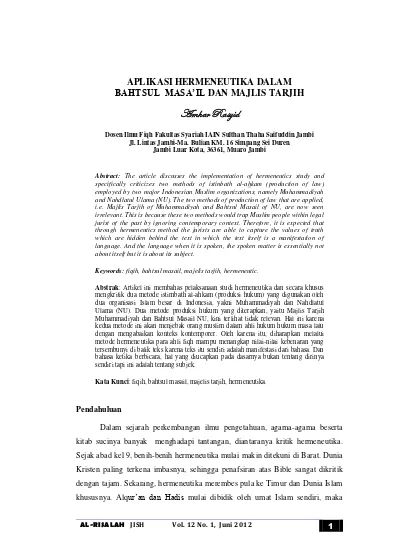 Aplikasi Hermeneutika Dalam Bahtsul Masa Il Dan Majlis Tarjih