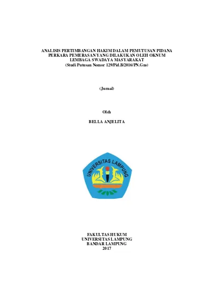 ANALISIS PERTIMBANGAN HAKIM DALAM PEMUTUSAN PIDANA PERKARA PEMERASAN ...