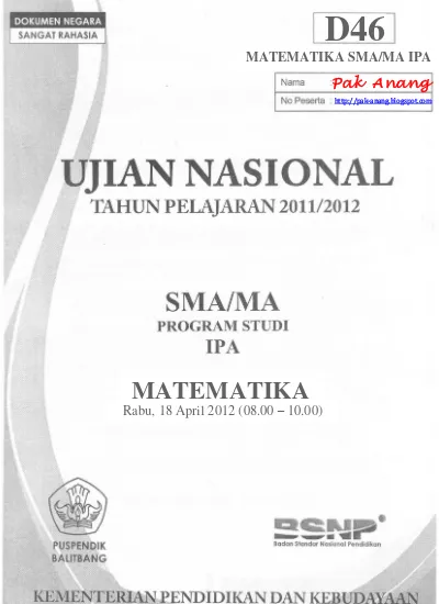 Pembahasan Soal Un Matematika Sma Program Ipa 2012 Paket D46 Zona D