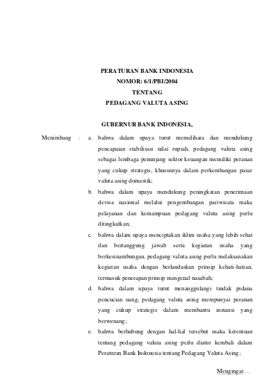 PERATURAN BANK INDONESIA NOMOR 6 1 PBI 2