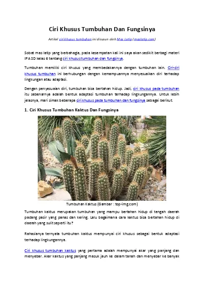 Bagaimana tumbuhan kaktus beradaptasi dengan lingkungan hidupnya
