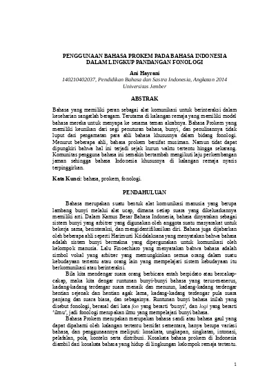 Penggunaan Bahasa Prokem Pada Bahasa Ind