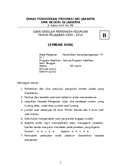 Top Pdf Kumpulan Arsip Soal Un Pkn Sma Smk Info Ops Soal Paket B 123dok Com