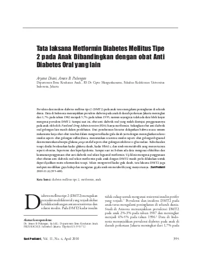 Tata Laksana Metformin Diabetes Mellitus Tipe 2 Pada Anak Dibandingkan ...