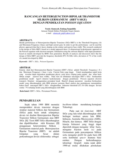 Rancangan Heterojunction Bipolar Transistor Silikon Germanium Hbt S Sige Dengan Pendekatan Poisson Equation