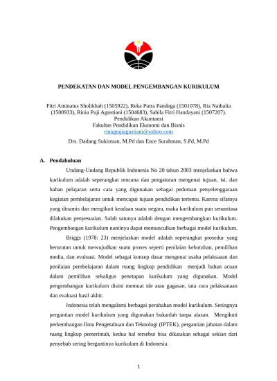 Makalah Pendekatan Dan Model Kurikulum