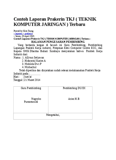 Contoh Laporan Prakerin Tkj Teknik Kompu 1