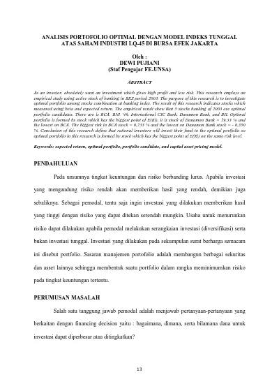 Analisis Portofolio Optimal Dengan Model