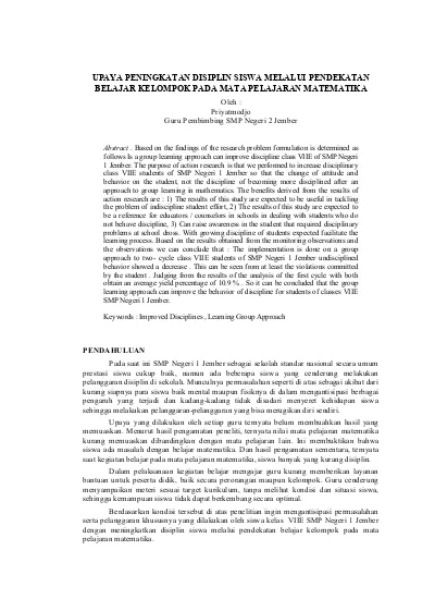 Upaya Peningkatan Disiplin Siswa Melalui Pendekatan Belajar Kelompok Pada Mata Pelajaran Matematika Jurnal Jp3