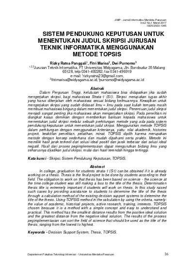 Contoh Judul Skripsi Teknik Informatika Sistem Pendukung Keputusan ...