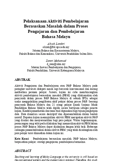 Pelaksanaan Aktiviti Pembelajaran Yang Berasa