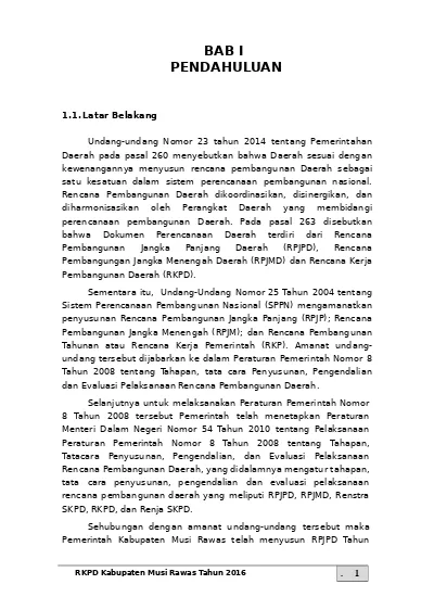 Rencana Pembangunan Dan Rencana Kerja Pemerintah BAB I Pendahuluan