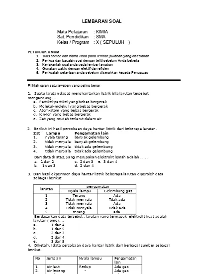 Soal Kimia X 11 Doc