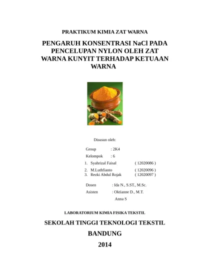 Laporan Praktikum Kimia Zat Warna Kunyit
