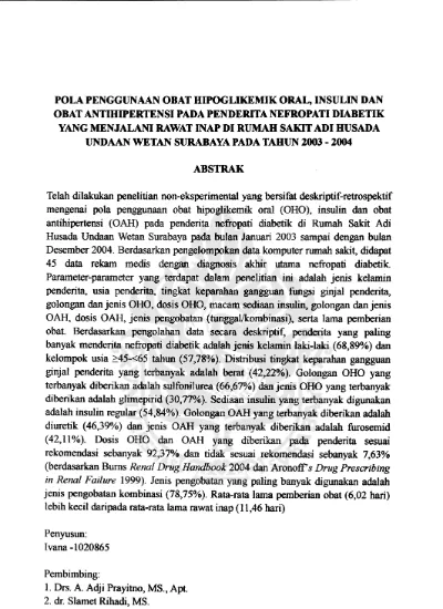 Pola Penggunaan Obat Hipoglikemik Oral Insulin Dan Obat Antihipertensi