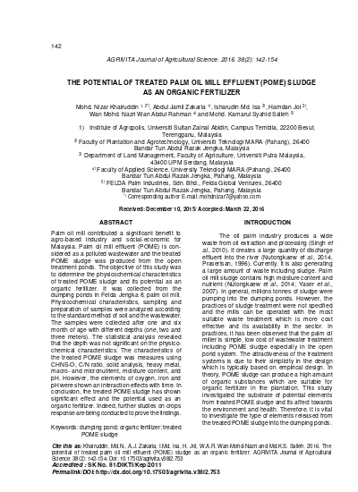 The Potential Of Treated Palm Oil Mill Effluent Pome Sludge As An Organic Fertilizer