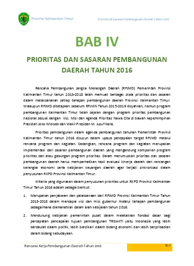 Rencana Pembangunan Dan Rencana Kerja Pemerintah Bab 4