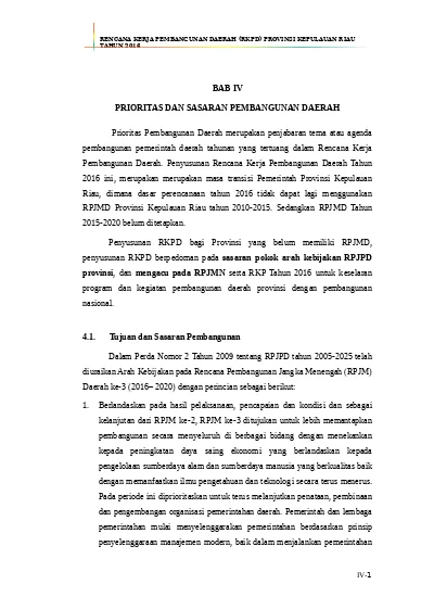 Rencana Pembangunan Dan Rencana Kerja Pemerintah Bab IV RKPD 2016