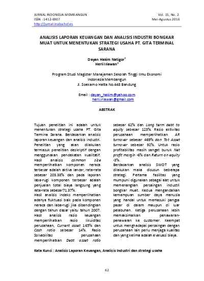 View Of Analisis Laporan Keuangan Dan Analisis Industri Bongkar Muat Untuk Menentukan Strategi Usaha Pt Gita Terminal Sarana