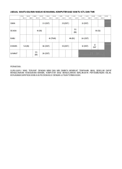 Jadual Waktu Kosong 11 Waktu