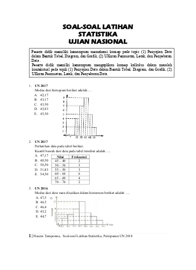 1 Husein Tampomas Soal Soal Latihan Statistika Persipanan Un 2018