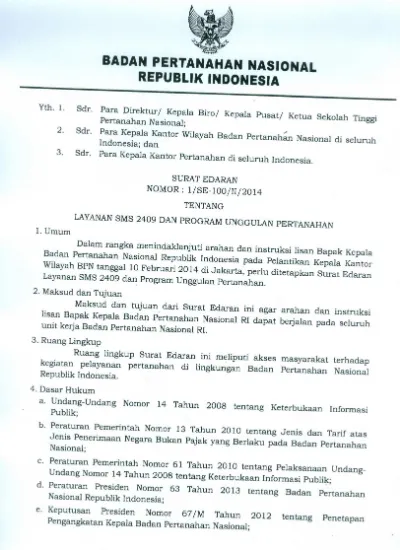 Surat Edaran Kepala Badan Pertanahan Nasional Republik Indonesia Nomor ...