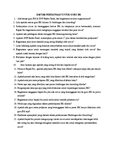 Daftar Pertanyaan Untuk Guru Bk 1