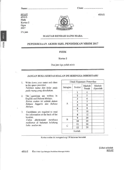 Percubaan Spm Matematik Tambahan Mrsm 2017 Sumber Pendidikan