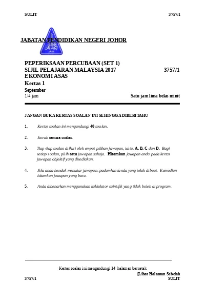 Percubaan Spm Ekonomi Asas Johor 2017 Sumber Pendidikan Ekonomi Johor K1