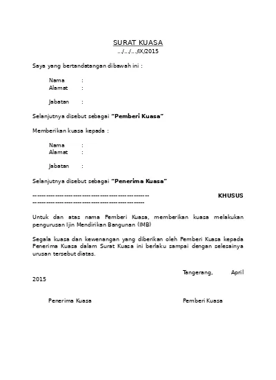 Contoh Surat Kuasa Perwalian