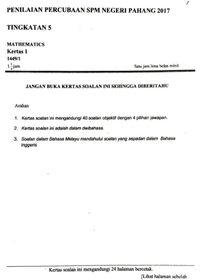 Top Pdf Soalan Percubaan Matematik Kertas 1 Pahang 2017 123dok Com