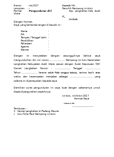 Top Pdf Surat Pengunduran Diri Perangkat Docx 123dok Com