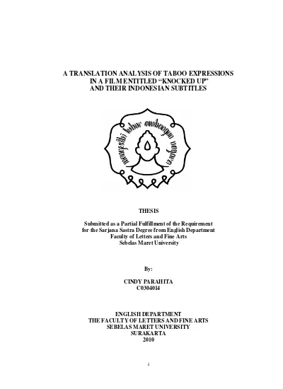 A Translation Analysis Of Taboo Expressions In A Film Entitled Knocked Up And Their Indonesian Subtitles