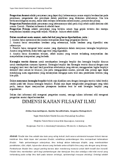 DIMENSI KAJIAN FILSAFAT ILMU (1)