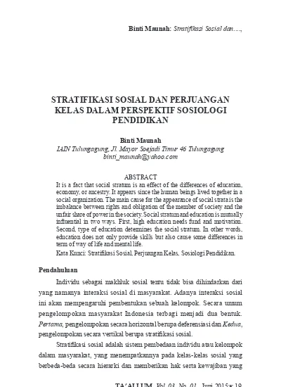 Stratifikasi Sosial Dan Perjuangan Kelas