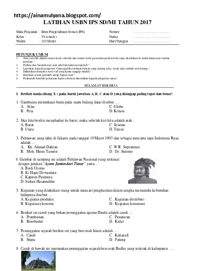 Soaljawab Siap Us Sd Mapel Ips Tahun 2017 2018 Soal Usbn Ips 2018