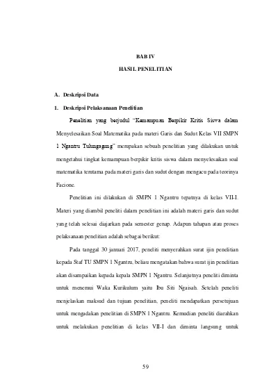 Analisis Kemampuan Berpikir Kritis Siswa Kelas Vii Dalam Menyelesaikan Soal Matematika Materi Garis Dan Sudut Di Mtsn Tunggangri Institutional Repository Of Iain Tulungagung