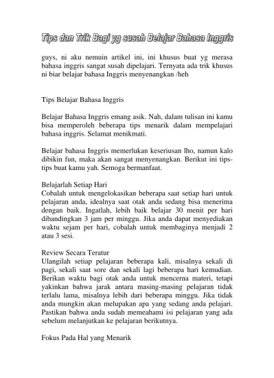 Tips Dan Trik Bagi Yang Susah Belajar Ba