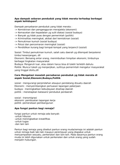 Apa Dampak Sebaran Penduduk Yang Tidak M