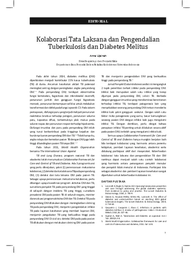 Kolaborasi Tata Laksana Dan Pengendalian Tuberkulosis Dan Diabetes ...