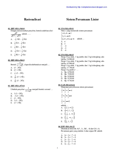 Top Pdf 01 Ebt Sma 94 04 Kumpulan Soal Soal Pilihan Matematika Sma Lkp 123dok Com