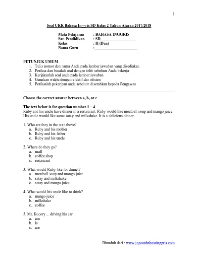 Smp Soal Ukk Bahasa Inggris Kls Viii