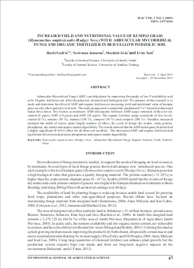 INCREASED YIELD AND NUTRITIONAL VALUE OF KUMPAI GRASS (Hymenachne ...