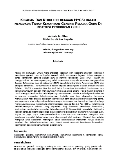 Top PDF Kesahan dan kebolehpercayaan instrumen I-CGPKM menggunakan 