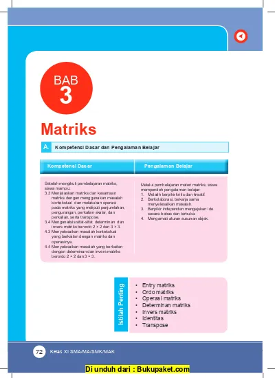 A Kompetensi Dasar Dan Pengalaman Belajar Bab 3 Matriks