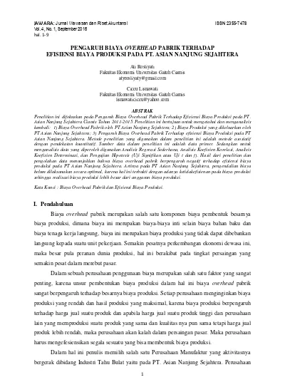 I Pendahuluan Pengaruh Biaya Overhead Pabrik Terhadap Efisiensi Biaya Produksi Pada Pt Asian Nanjung Sejahtera